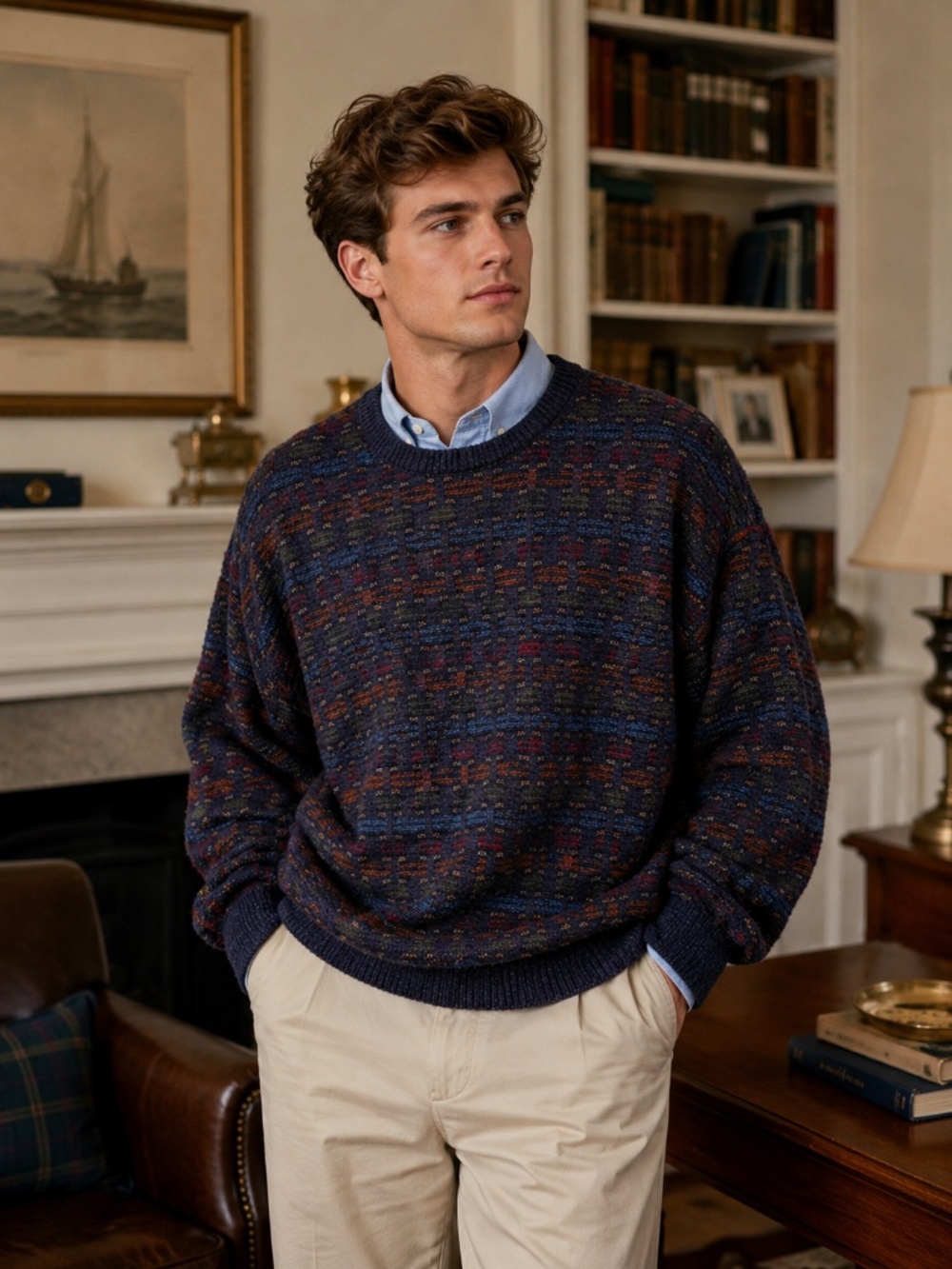Fenzia Large Men's Pullover Sweater Academia Grandpacore Academia 90s‎